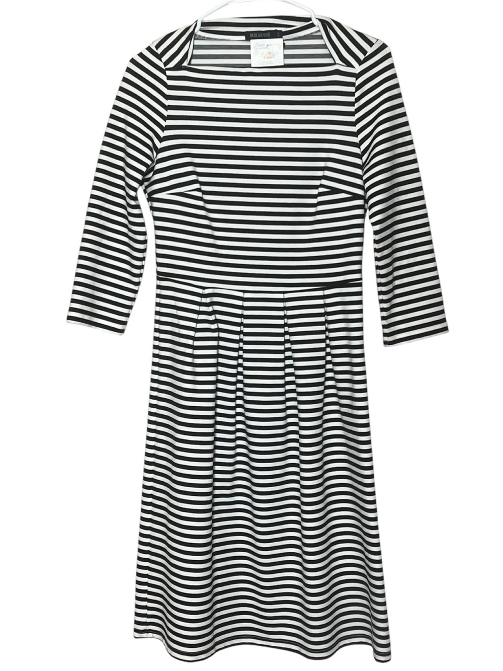Mikarose black & white striped structured fit & flare dress size S NWT